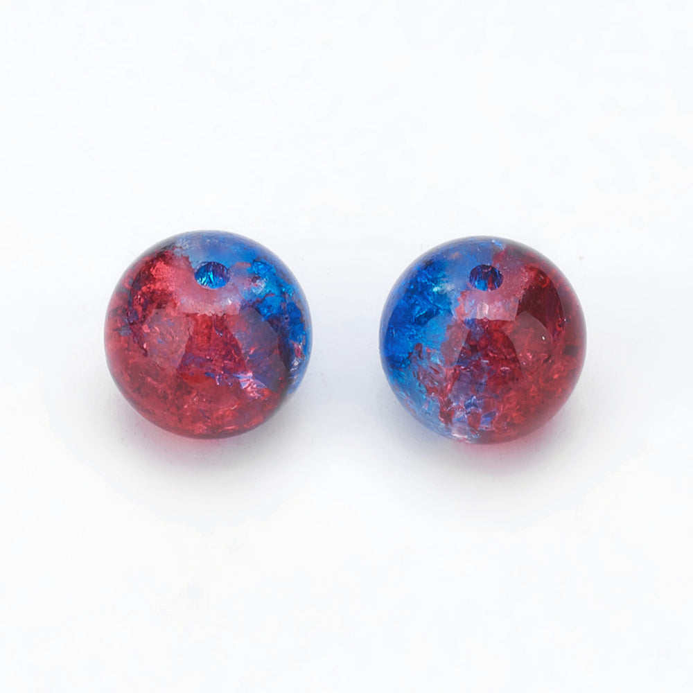 Two Tone Crackle Glass Beads 10mm Mixed Colours - Pack of 100