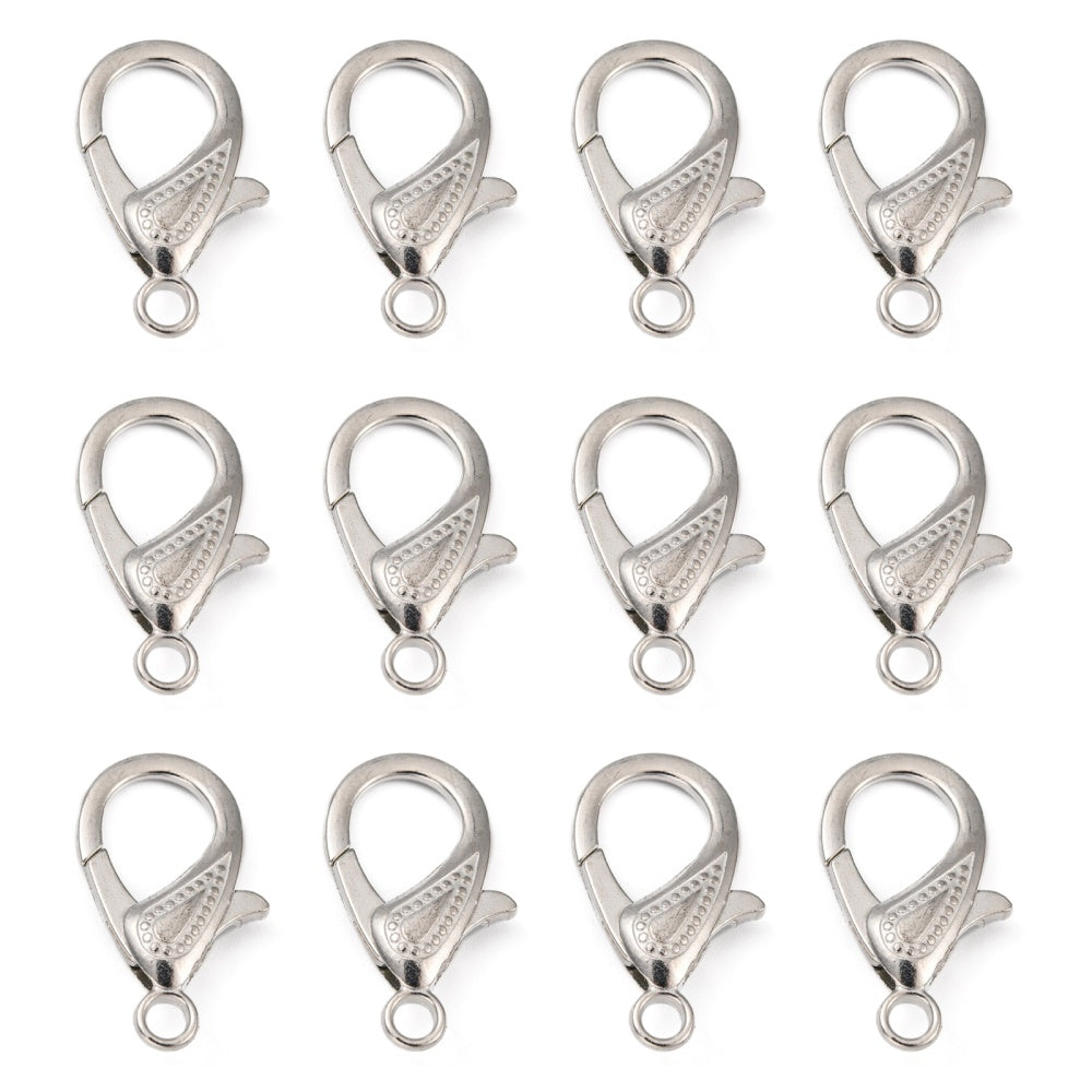 Large Brass Lobster Clasps - Platinum Tone 30 x 8 mm - Pack of 10
