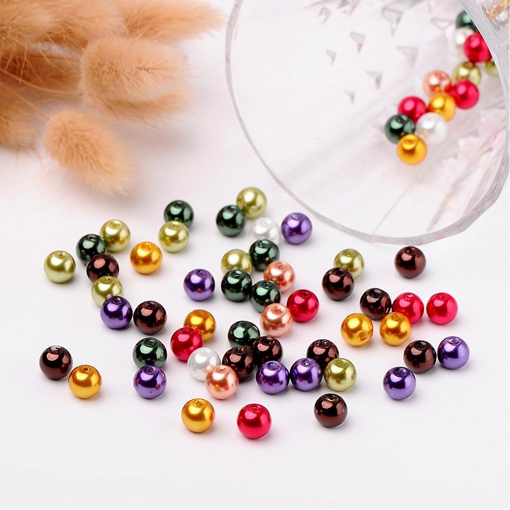 Glass Pearl Beads 8mm (1.0mm Hole) Luster Mix - Pack of 100