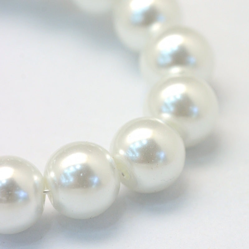 Glass Pearl Beads 6mm (1.0mm Hole) White - One Strand of Approx 145 Beads