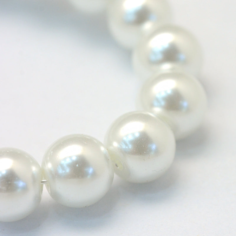 Glass Pearl Beads 8mm (1.0mm Hole) White - One Strand of Approx 105 Beads