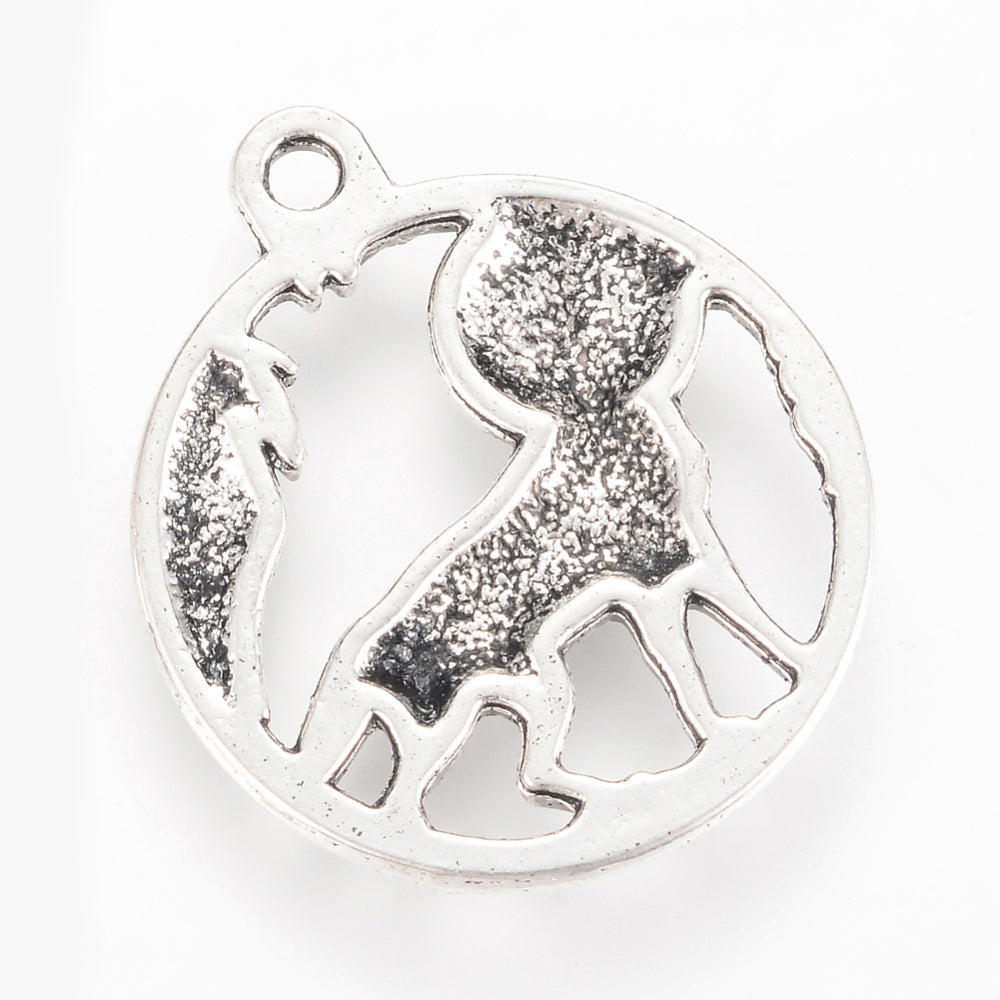 Howling Wolf & Moon Pendant Antique Silver 25x21.5x2mm - Pack of 100
