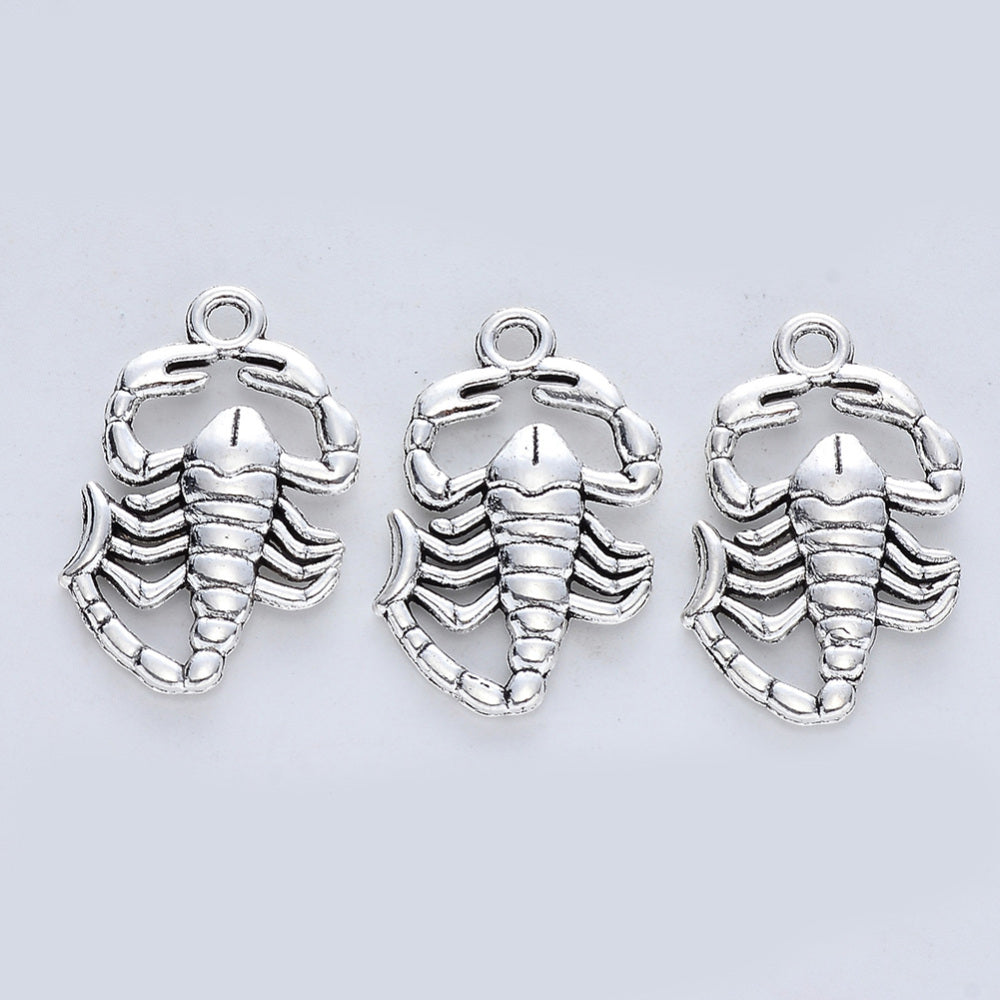Scorpion Charms Antique Silver 26.5x17.5x3mm - Pack of 20