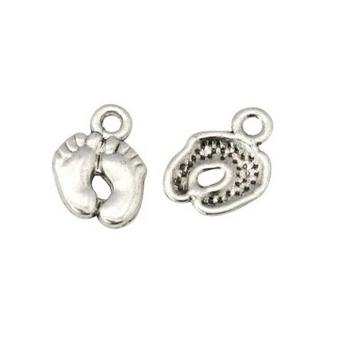 Baby Feet Charms 14x10x2mm Antique Silver - Pack of 50